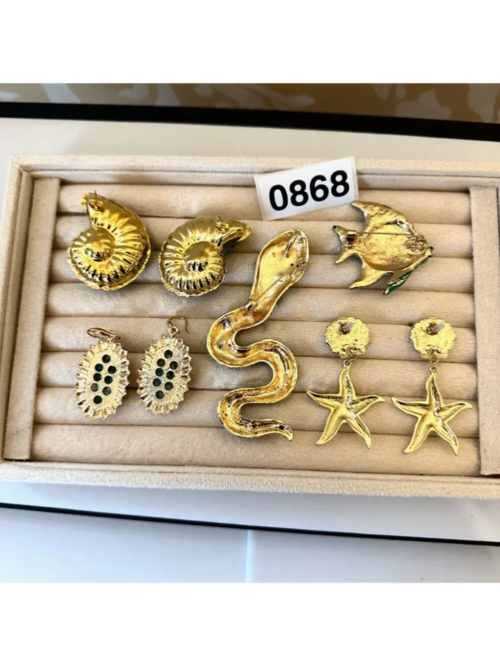 Costume Jewelry Lot Snake Pendant Brooch Pin Pierced Earrings Fish Shells Beach